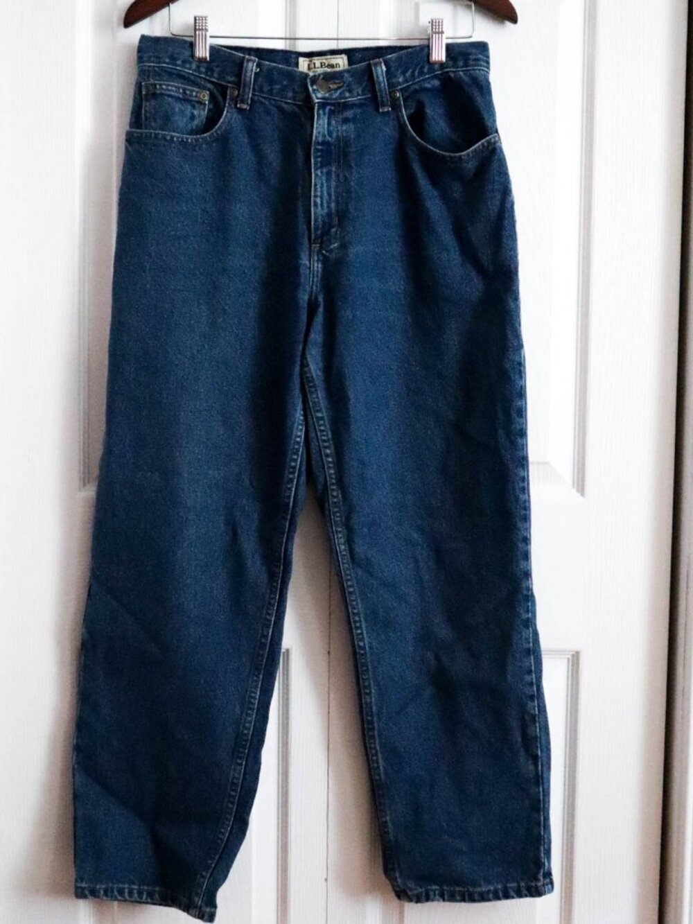 LL Bean Women's Relaxed Fit Straight Leg Denim Jeans Dark Wash 100% Cotton Mom